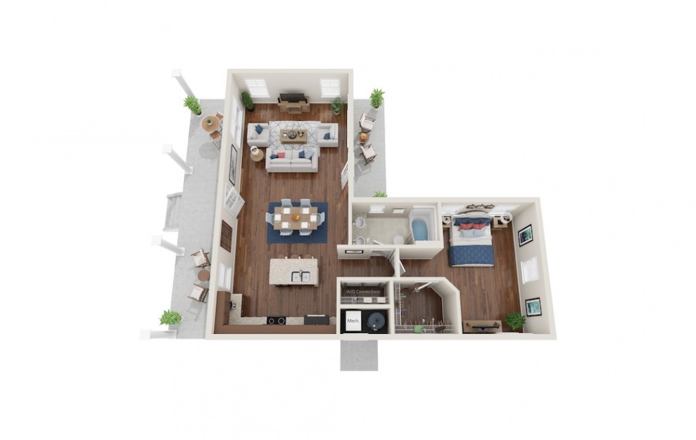 Arlington - 1 bedroom floorplan layout with 1 bath and 1028 square feet.
