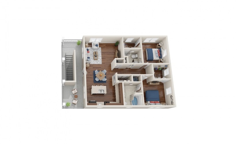 Edinburgh - 2 bedroom floorplan layout with 2 bathrooms and 1221 square feet