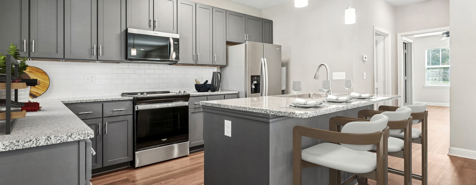kitchen with grey cabinets
